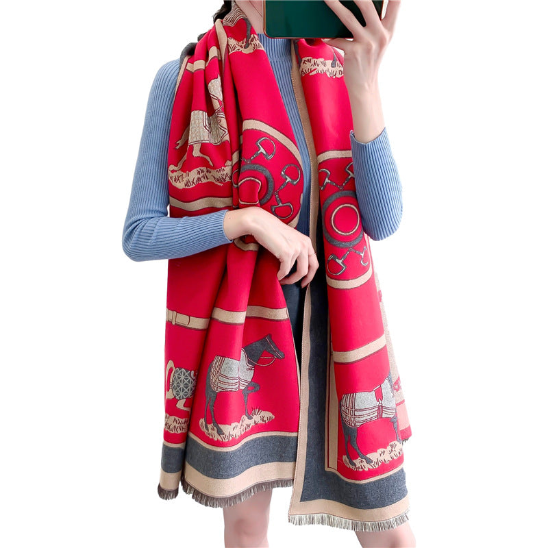 Carriage Scarf Cashmere Blended Thickened Warmth Ladies Dual-use Shawl Women