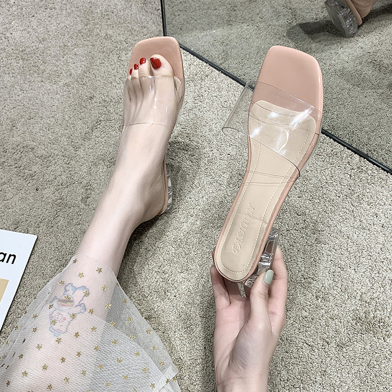 Thick Heel Half Drag Mid-heeled Shoes Temperament
