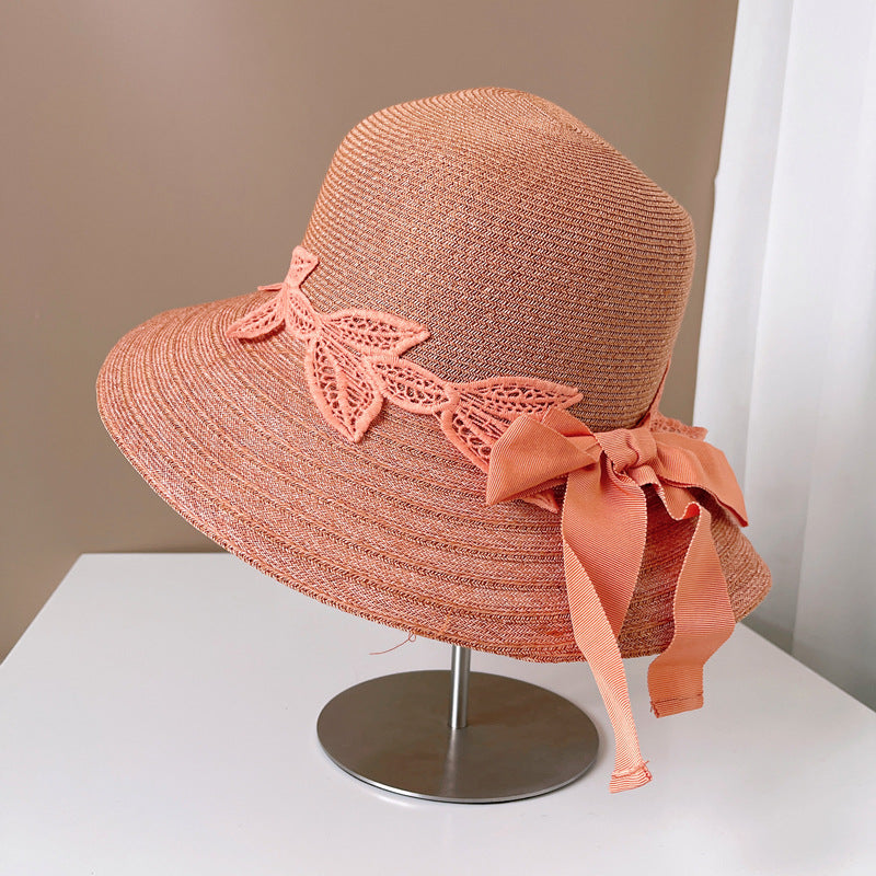 Lace Flower Leaf Ribbon Bowknot Bucket Hat