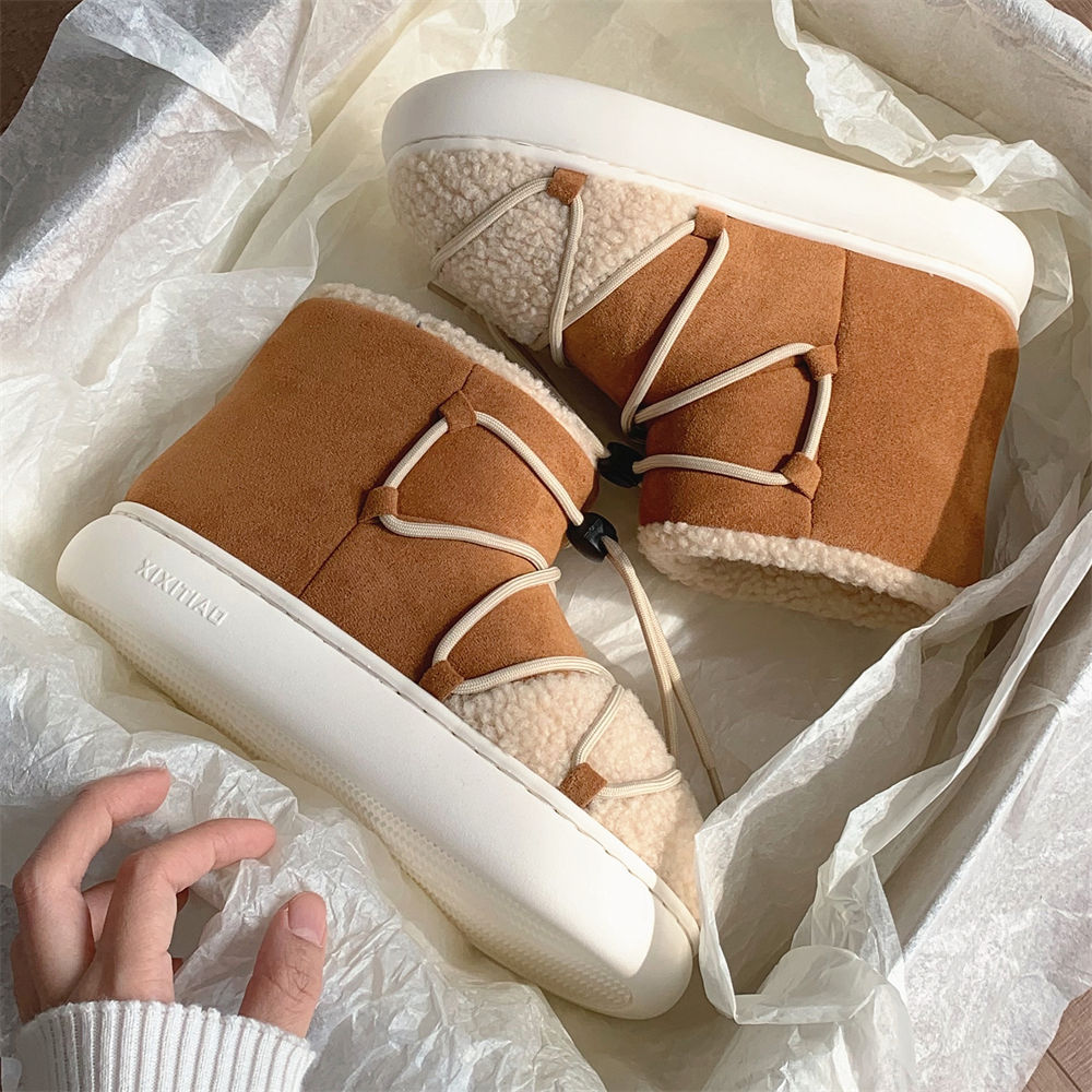 Women's Fashion Simple Vintage Lace-up Short Snow Boots