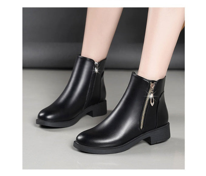 Women's Thick-heeled Non-slip Round Toe Soft-soled Martin Boots