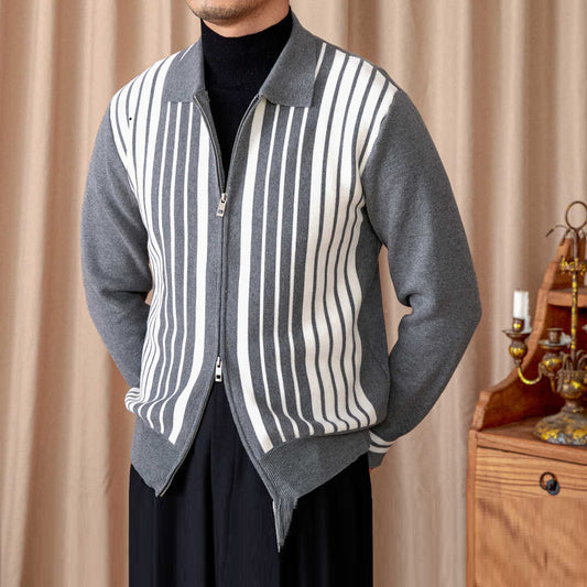 Autumn And Winter Wild Striped Cotton Men's Cardigan Commuter Trendy Men