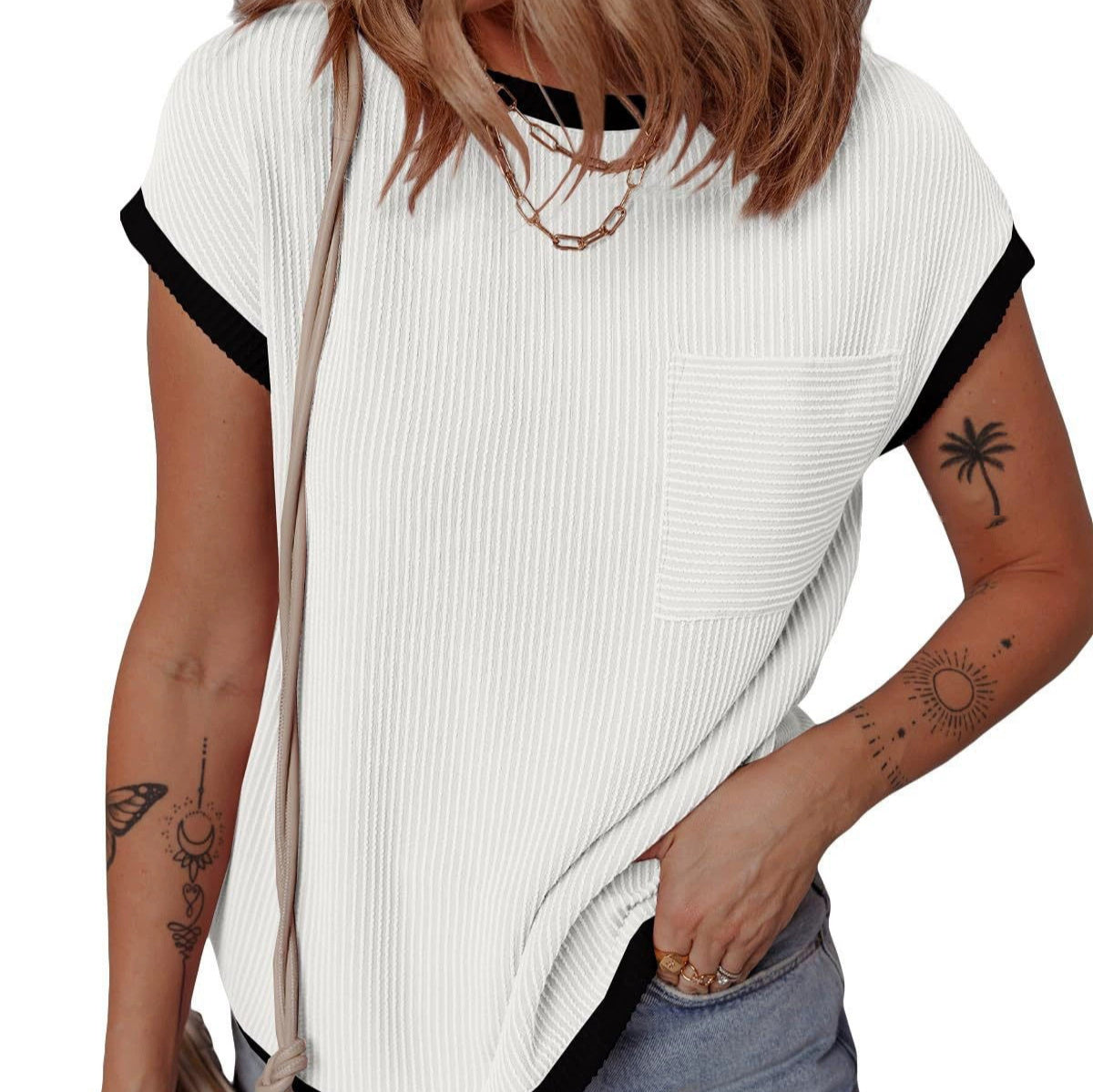 Women's Rib-knit T-shirt Casual Outerwear Top