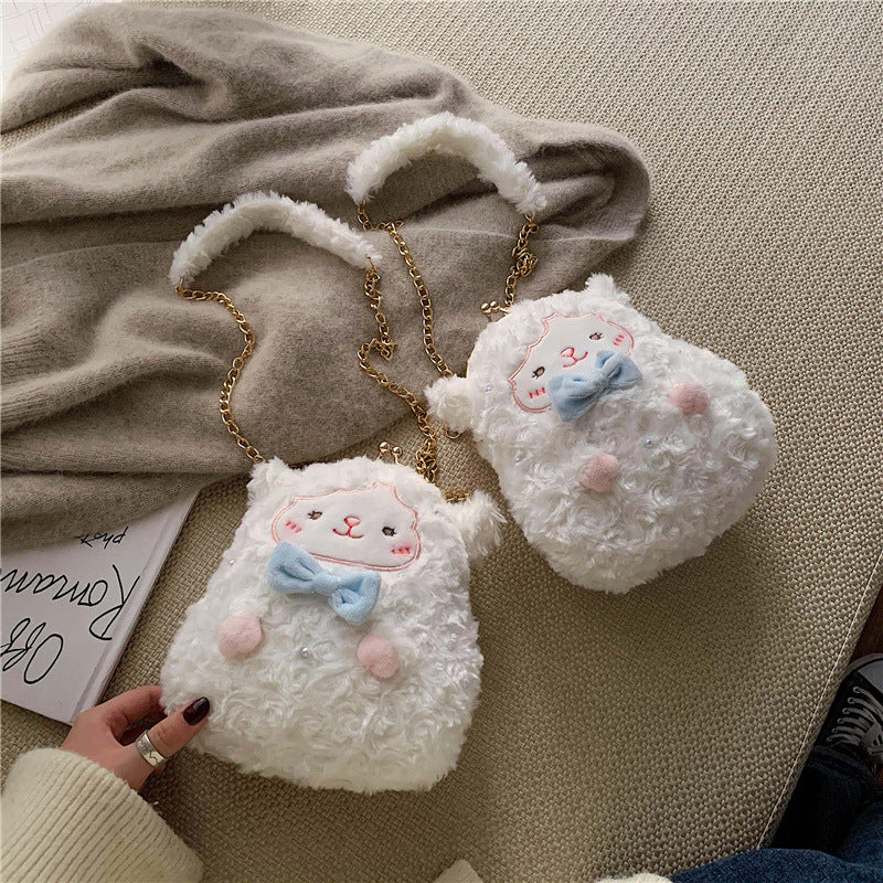 Female Sheep Cute New Chain Plush Diagonal Bag