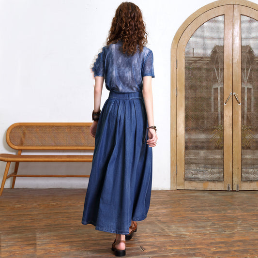 Women's Embroidery Versatile Retro Thin A-line Long Skirt