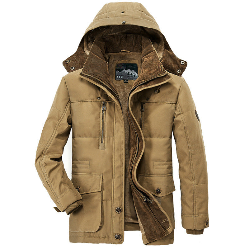 Casual Multi-pocket Hooded Men's Thick Cotton Jacket