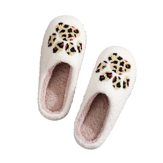 Cartoon Leopard Print Cat's Paw Cotton Slippers