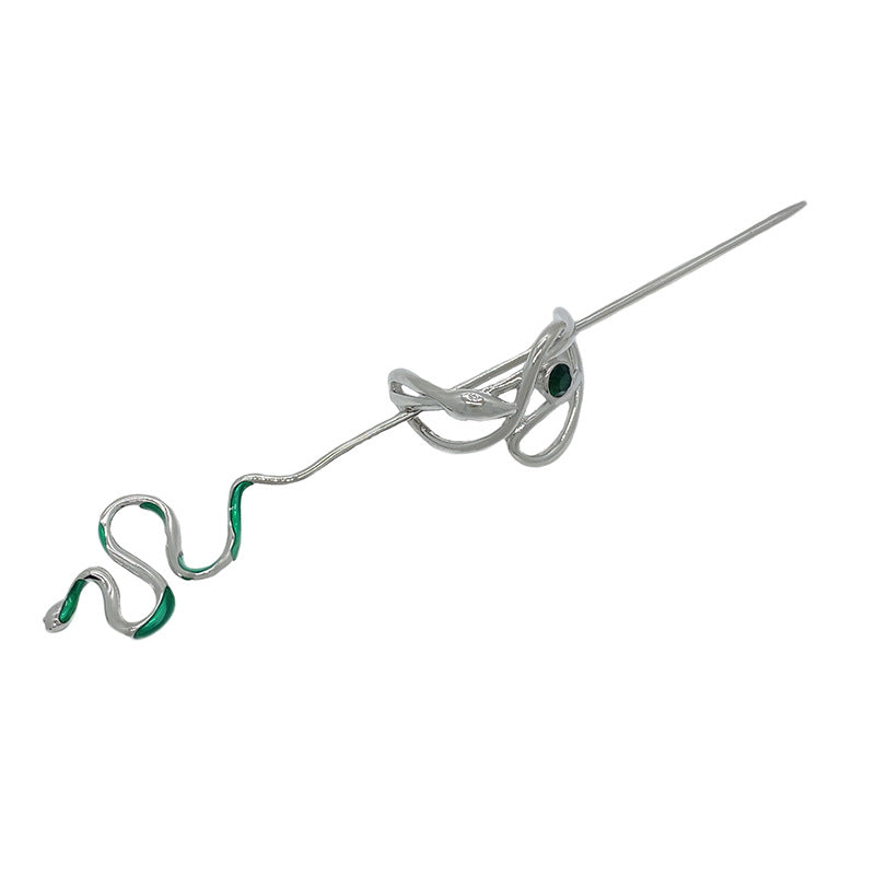 Snake Shaped Green Gem Antique Metal Hairpin