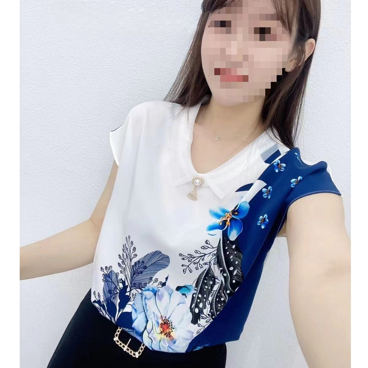 Versatile Organza White Collar Breathable Thin And Comfortable T-shirt