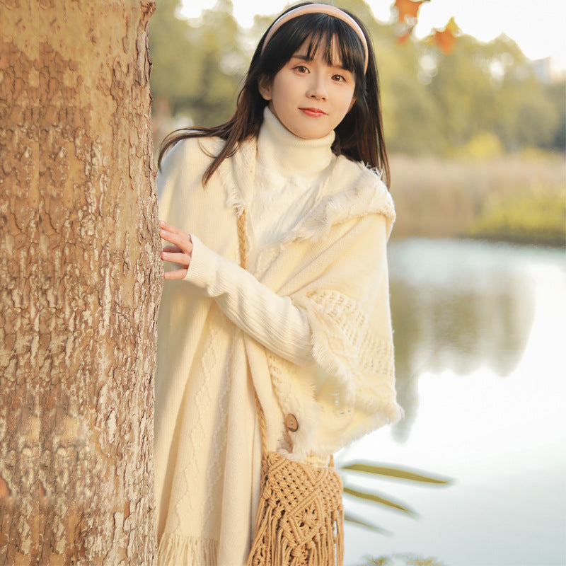 Button Shawl Bohemian Tassel Sweater