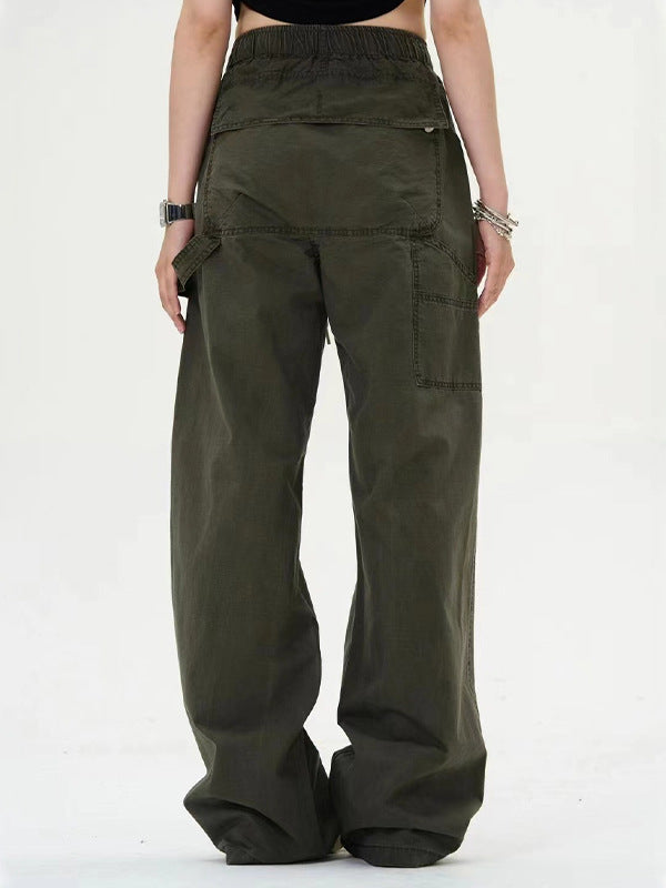 Drape Women's Large Pocket Design Straight Loose High Waist Casual Trousers