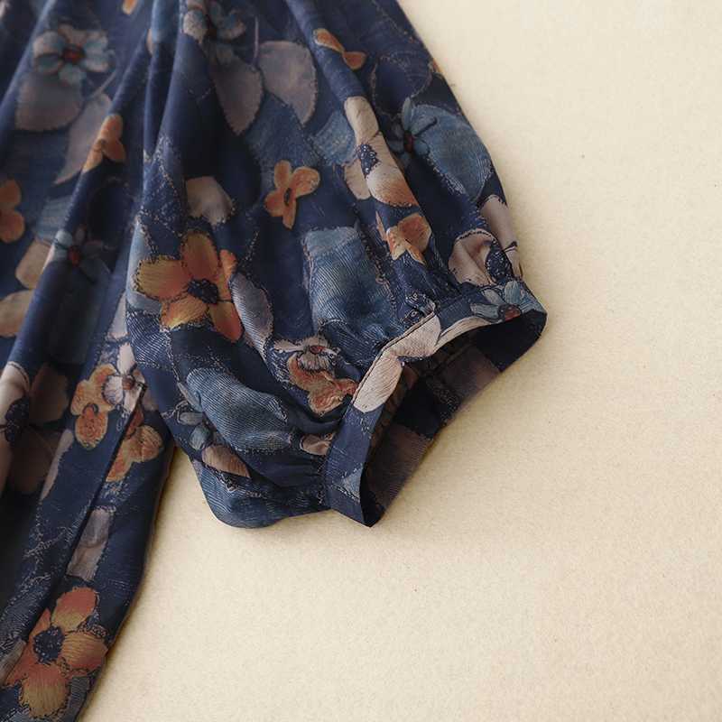 Retro Chic Printet Chiffon Top til Kvinder med Trekvartærmer