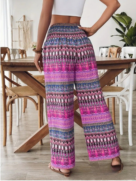 Women's Printed Wear Casual High Waist Elastic Trousers