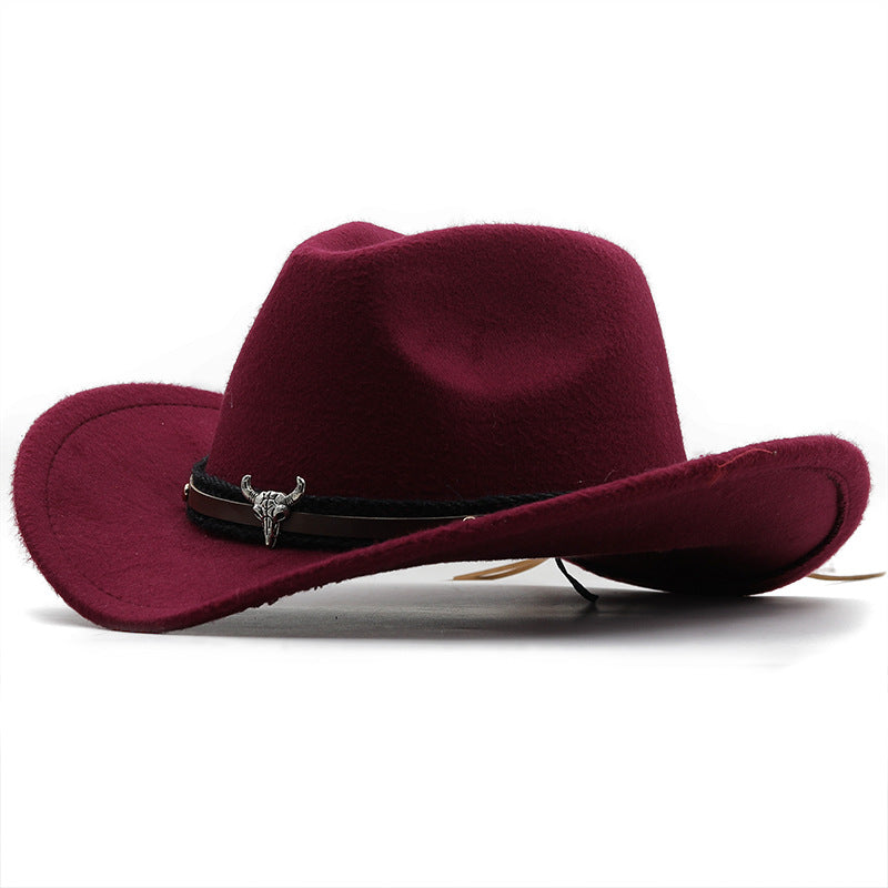 Metal Tyrehoved Label Western Denim Top Uld Fedora Hat