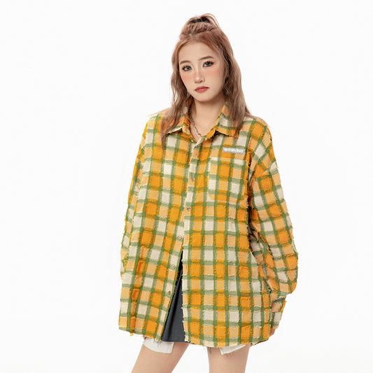 Loose Casual American High Street Frayed Design Lapel Shirt
