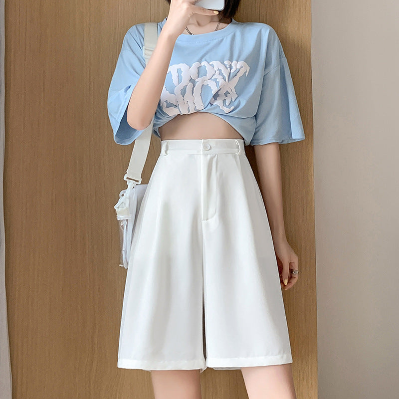 Women's Summer Thin Loose Casual Wide Leg High Waist Suit Shorts