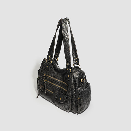 Multi-zipper Motorcycle Sweet Soft Leather Vintage Bronze Tote Bag