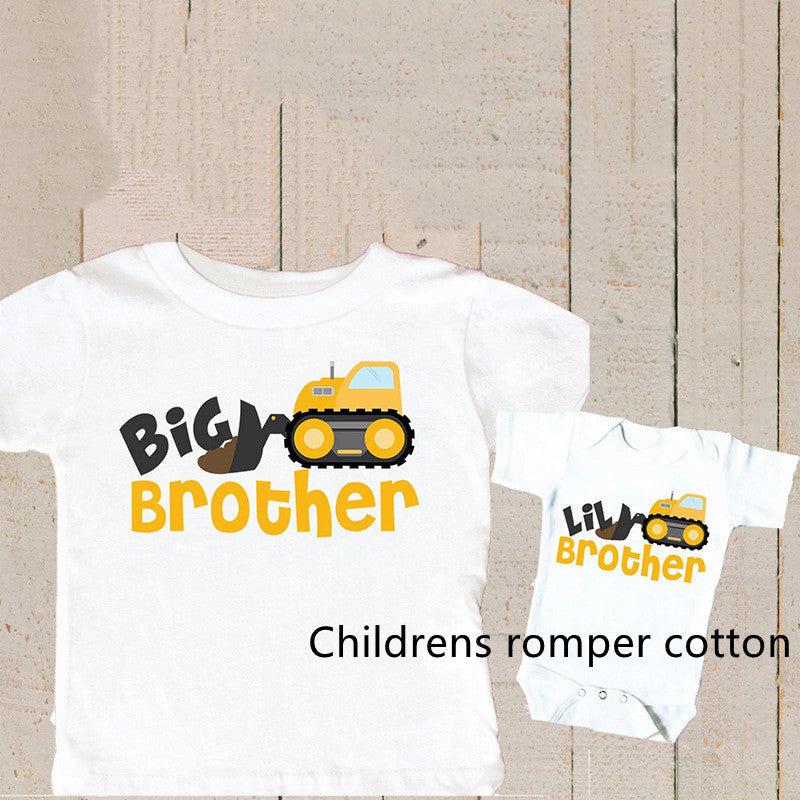Yellow Excavator T-Shirt Parent-Child Short Sleeve