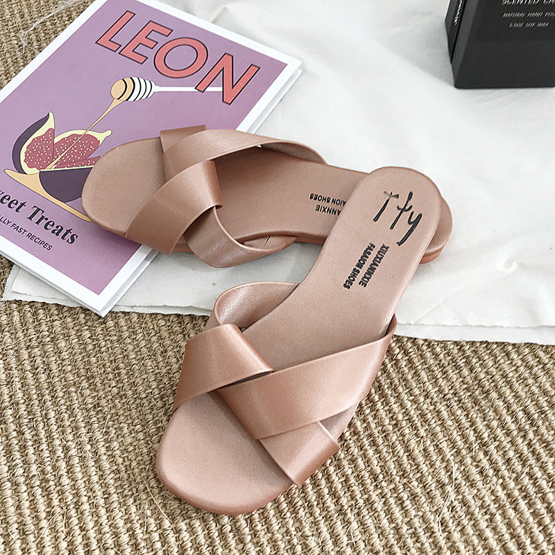 Fashion Simple Soft Bottom Cross Slippers