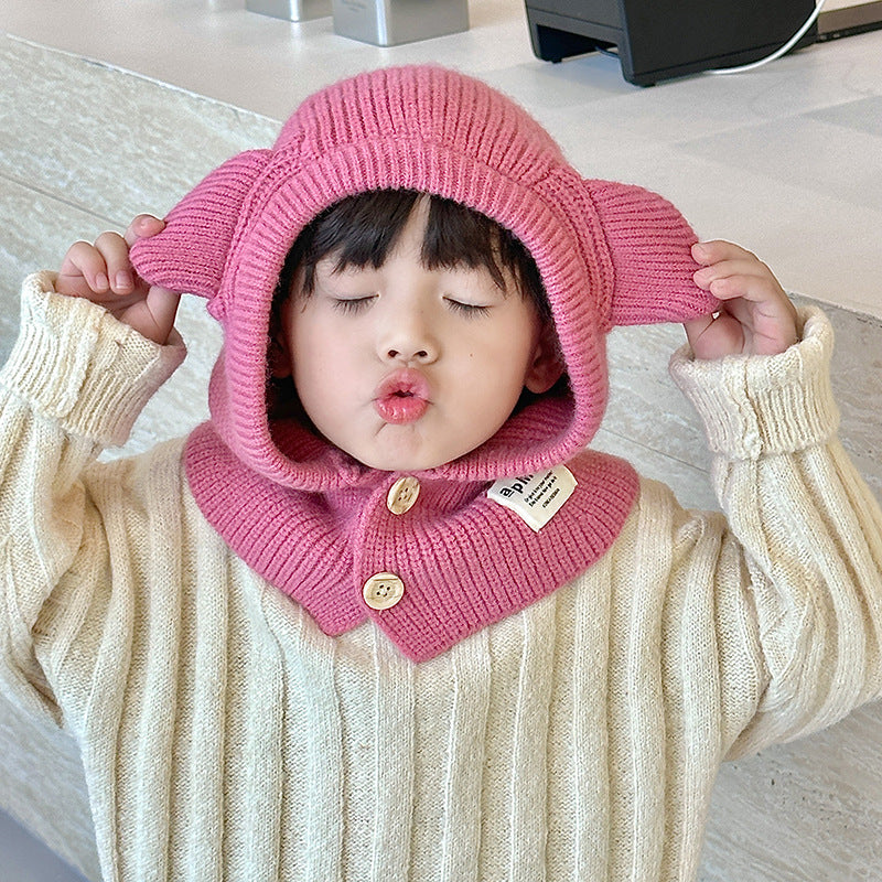 Children's Hat Scarf Integrated Fashion Baby Shawl Woolen Cap