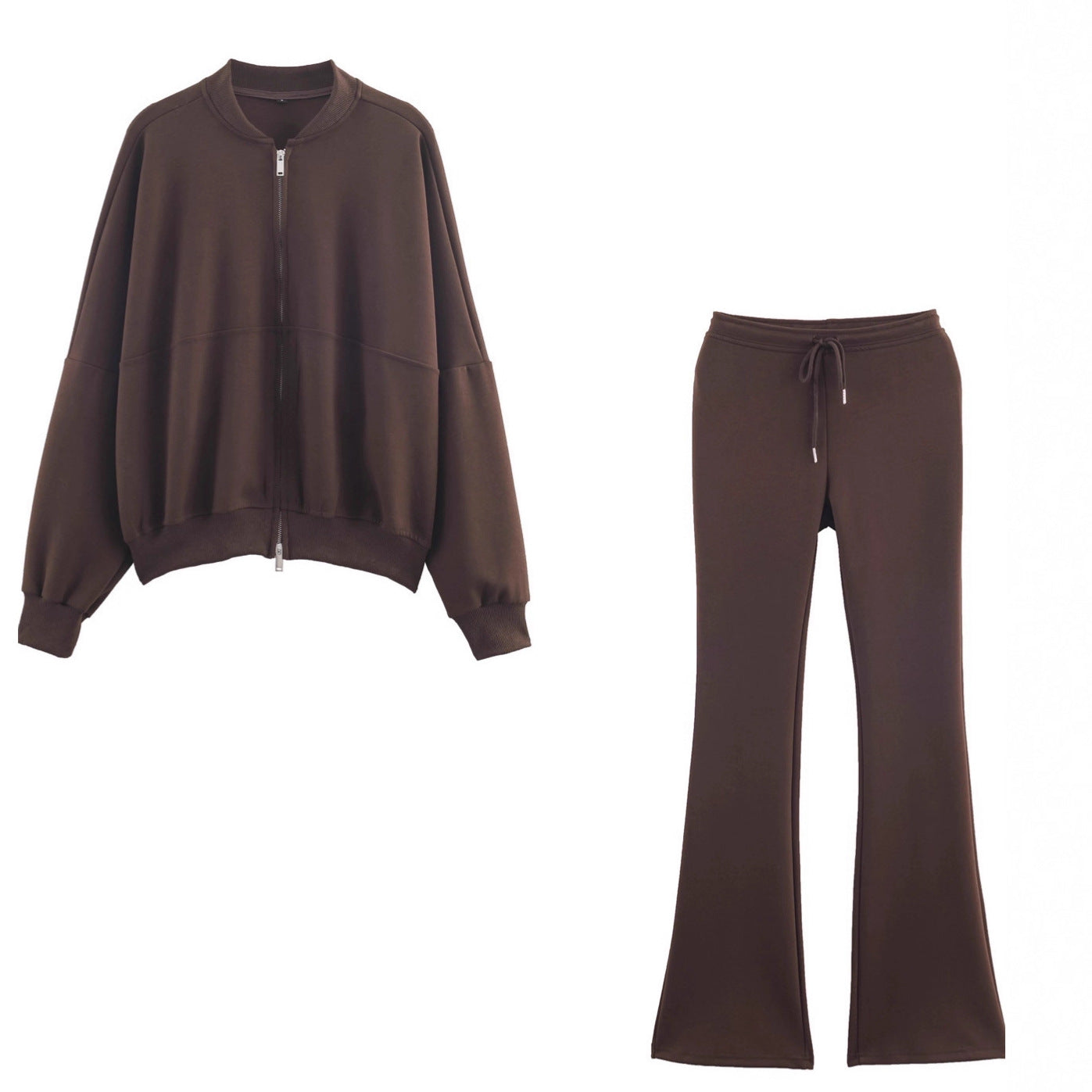 Womens Pilot Jacket Double-Face Fabric Flare Pants Casual Trendy Set