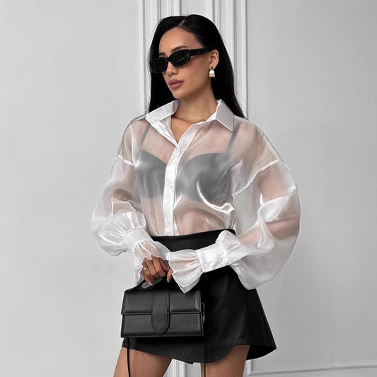 Women's Design Bandage Dress White With Lapel Long-sleeved Top