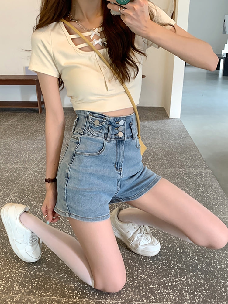 Fashion Shorts Jeans High Waist Stretch Skinny