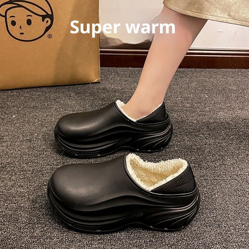 Heel Wrap Platform Type Snow Boots Women's Fleece-lined Thermal Cotton Slippers