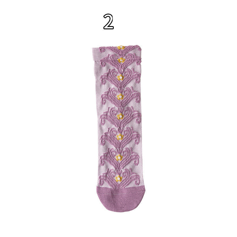 Purple Jacquard Thin Women's Cotton Socks