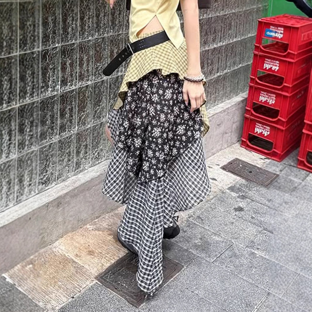 Niche Affald Jord Vind Gade Uregelmæssig Plaid Blomster Slankenede Nederdel