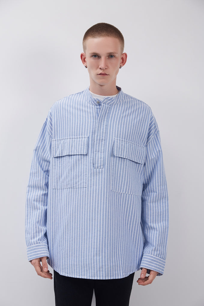 High Street FOG Style Striped Loose Men's Hip Hop Long Sleeve Shirt