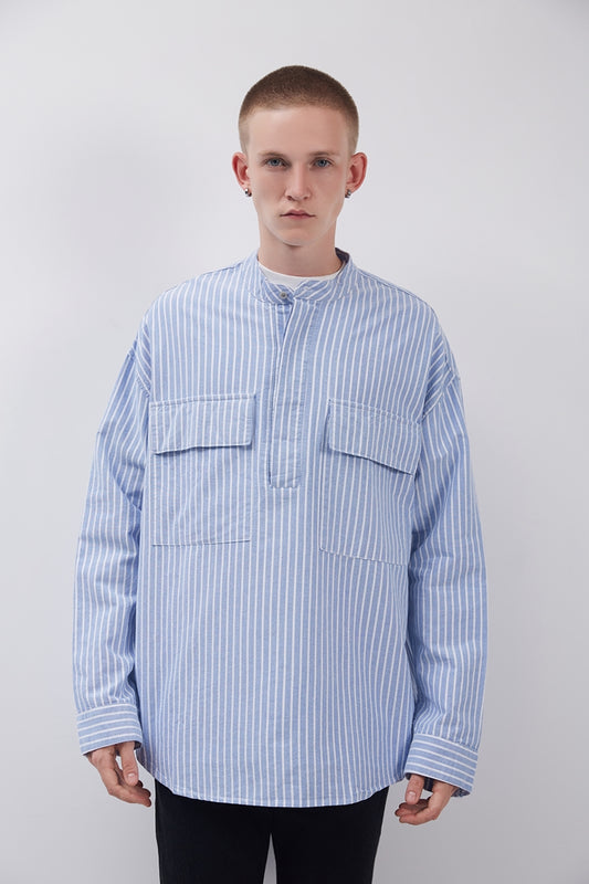 High Street FOG Style Striped Loose Men's Hip Hop Long Sleeve Shirt