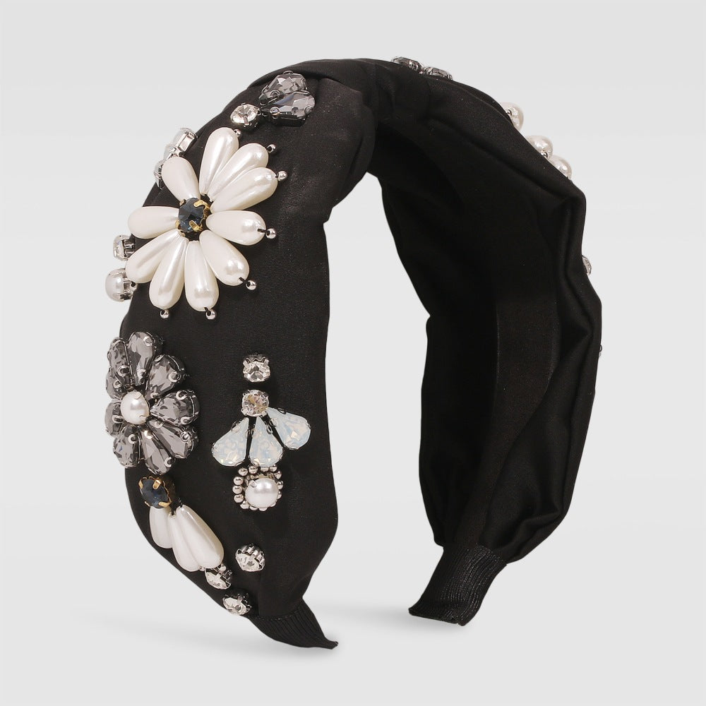Cross-border Retro Palace Style Imitation Diamond Wide-side Hair Hoop Satin Cloth