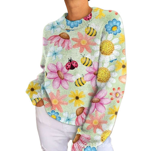 Sød og afslappet sweatshirt med rund halsudskæring og print til kvinder