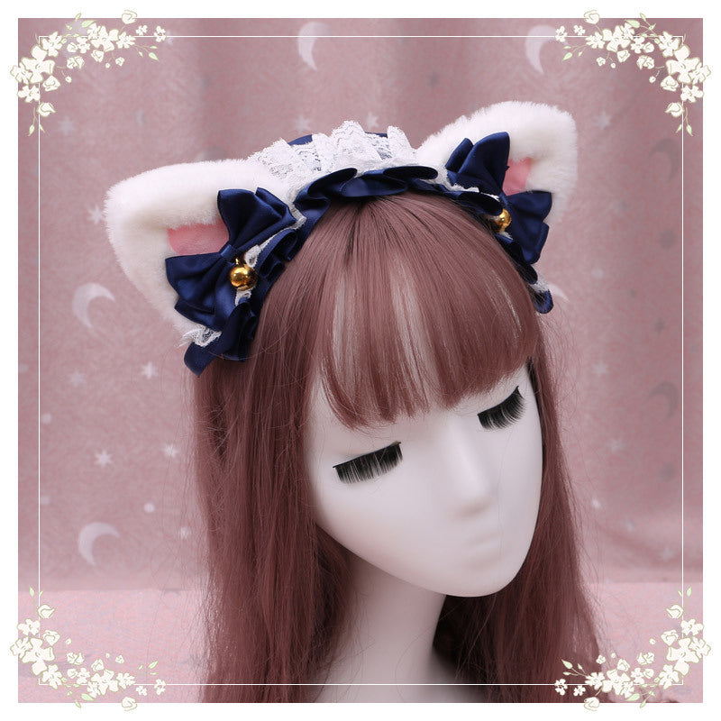 Lolita hair ornament Plush cat ear Lolita headdress lace Ribbon Headband
