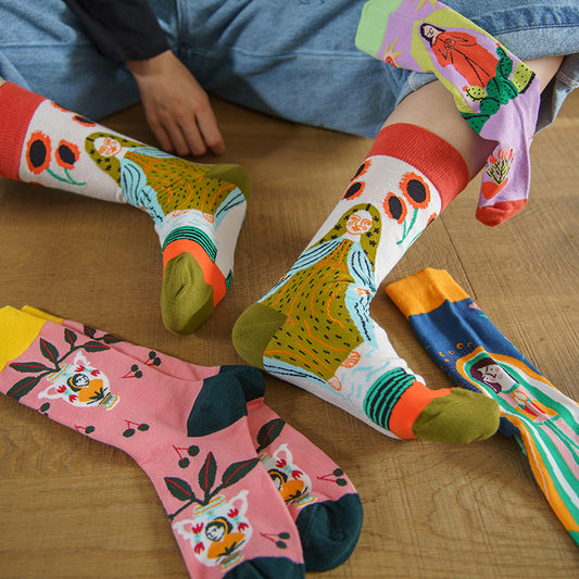 Cute Cotton Socks Women's Mid-tube Color Anime Wild Retro