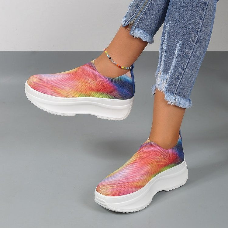 Europæiske og amerikanske platform-sneakers med farvegradient og fly-knit