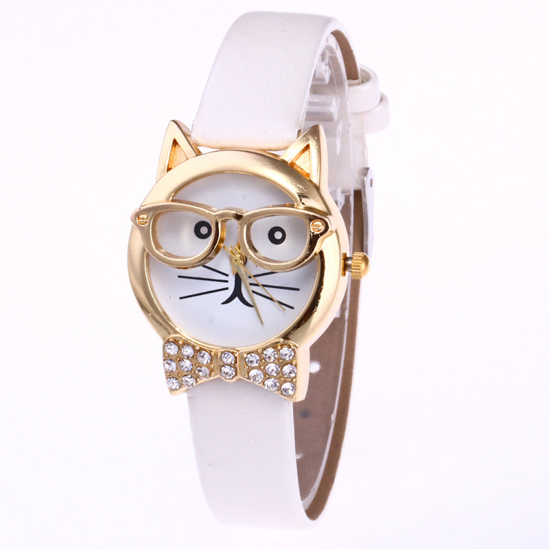 Light board mechanical cat glasses watch cat face small belt children watch cartoon student watch