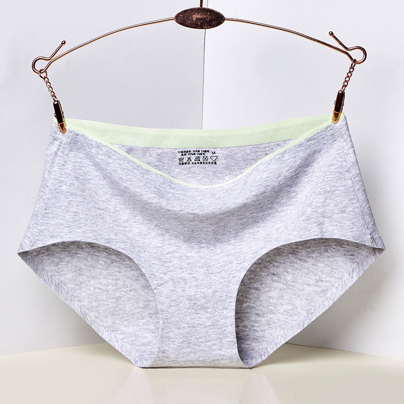 Pure Cotton Underwear Girls' Mid-waist Solid Color Antibacterial Breathable Sexy Hip Lifting Seamless Briefs
