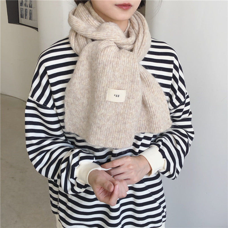 Fashion Solid Color Wool Knitted Small Scarf Women