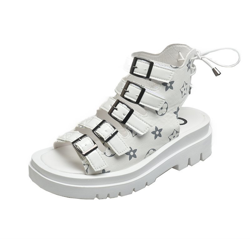 Platform High-Top Roman Sandals With Belt Buckle