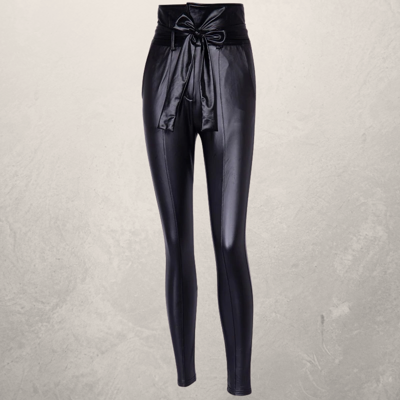 PU bright leather stitching casual tights