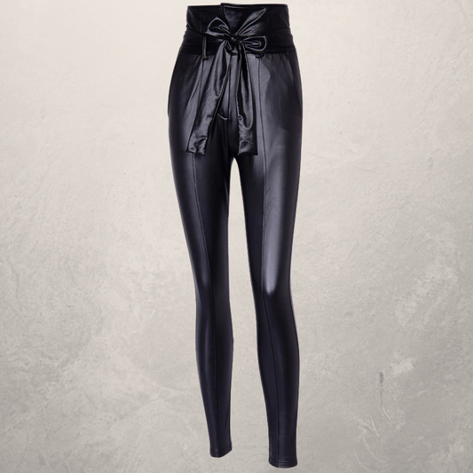 PU bright leather stitching casual tights