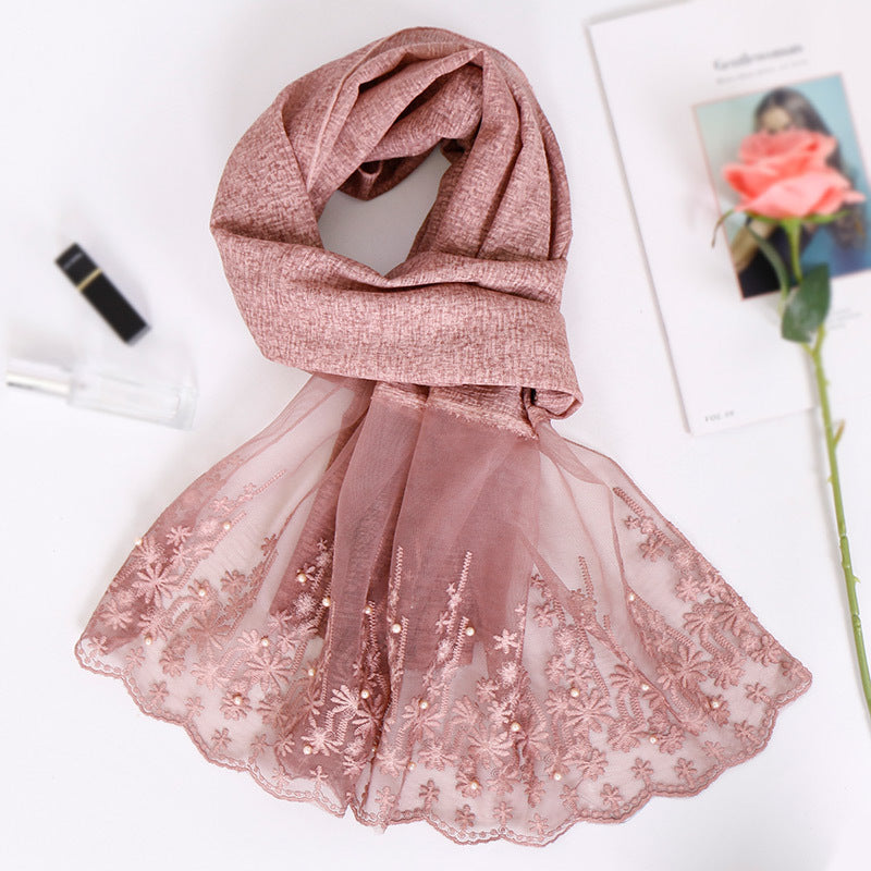 Pearl cotton lace scarf