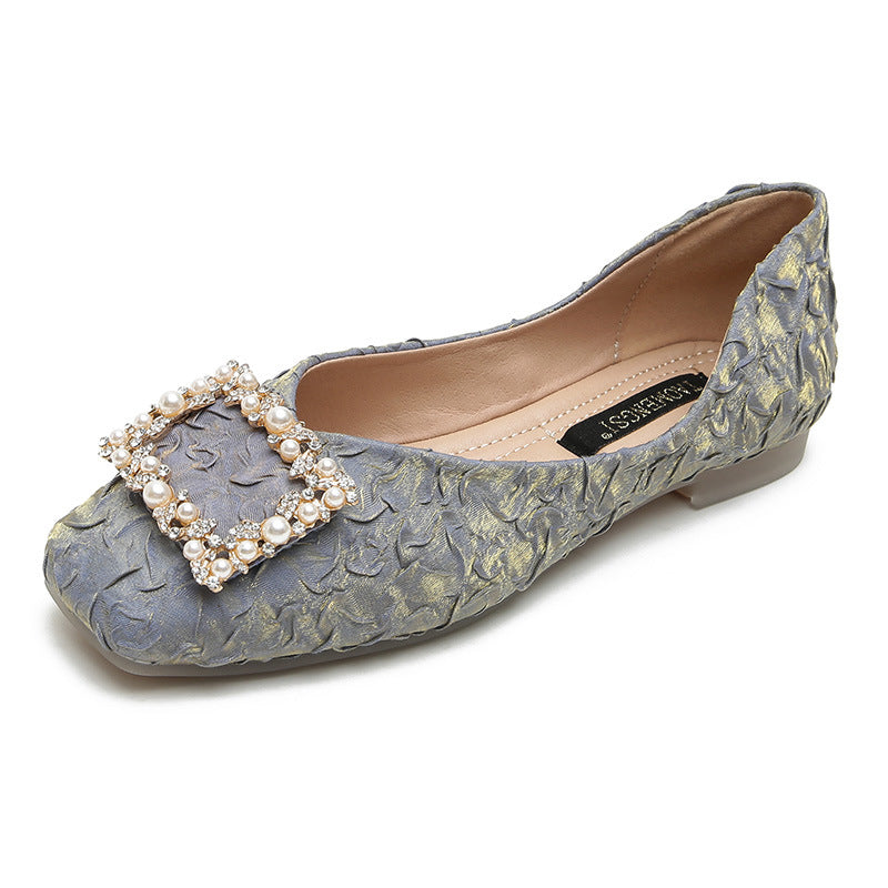 Women's Flat Bottom Shallow Mouth Square Toe Soft Leather Shoes
