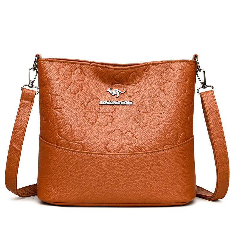 Multi-layer Soft Leather Bucket Large Capacity Women's Shoulder Messenger Bag