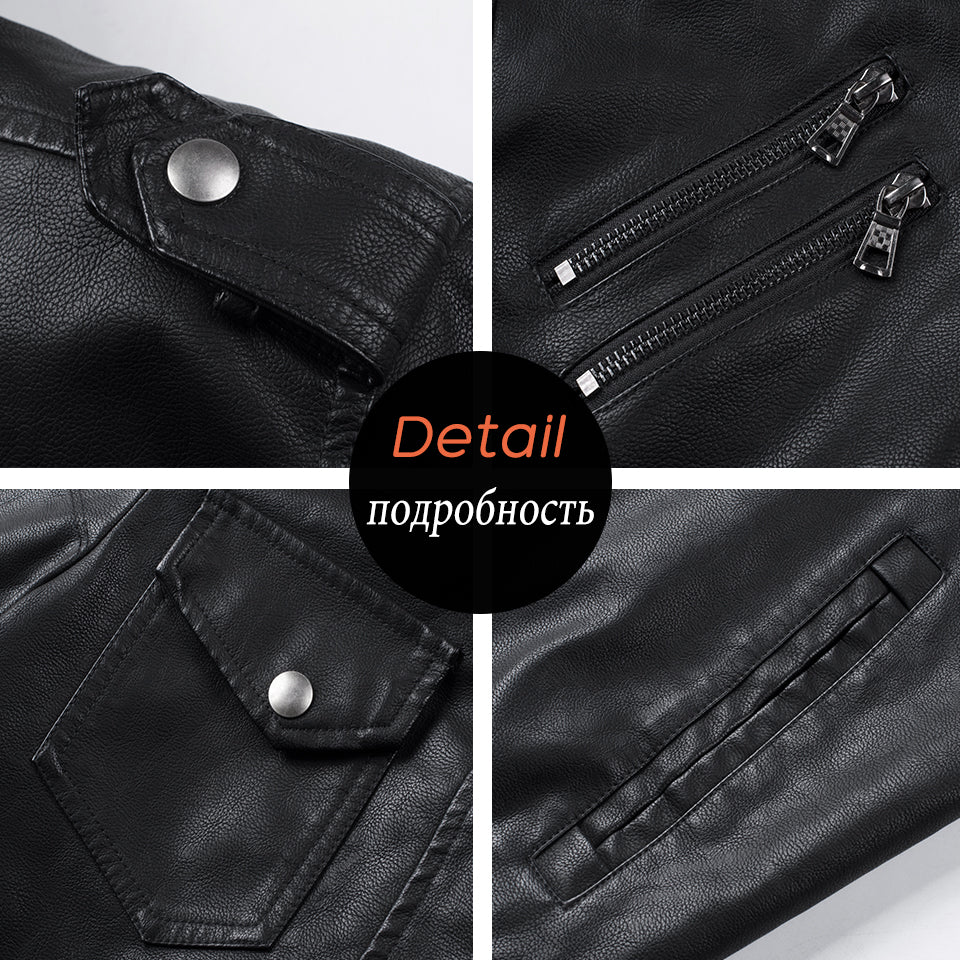 Men's detachable hooded pu leather jacket