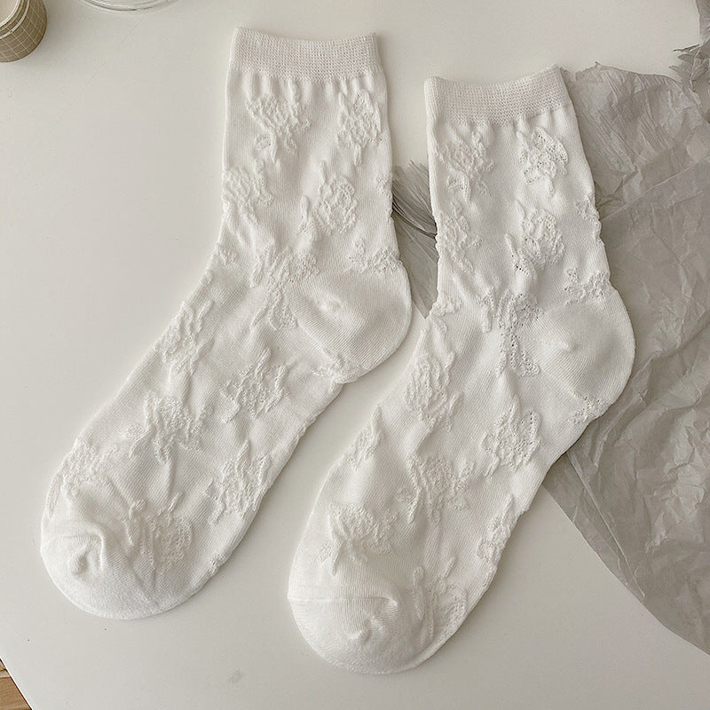 White Lolita Lace Socks Women's Mid Tube Cotton