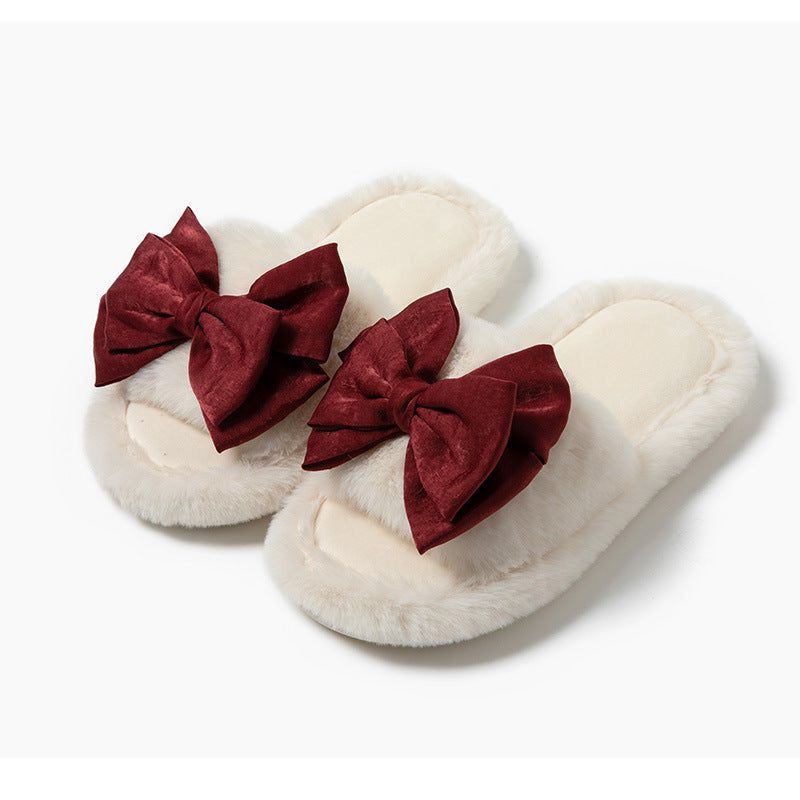 Bow Opening Cotton Slippers Home Plush