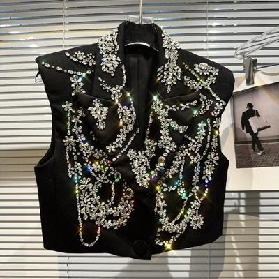 Heavy Industry Hand Nailed Bead Rhinestone Flower Shoulder Pad Suit Vest Clip